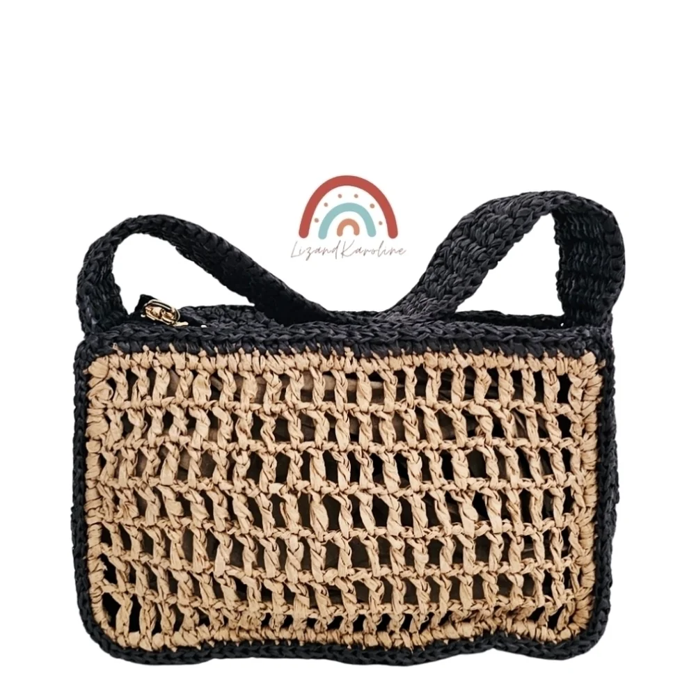 New! J. Crew Paros Open Weave Straw Bag with Horseshoe Charm